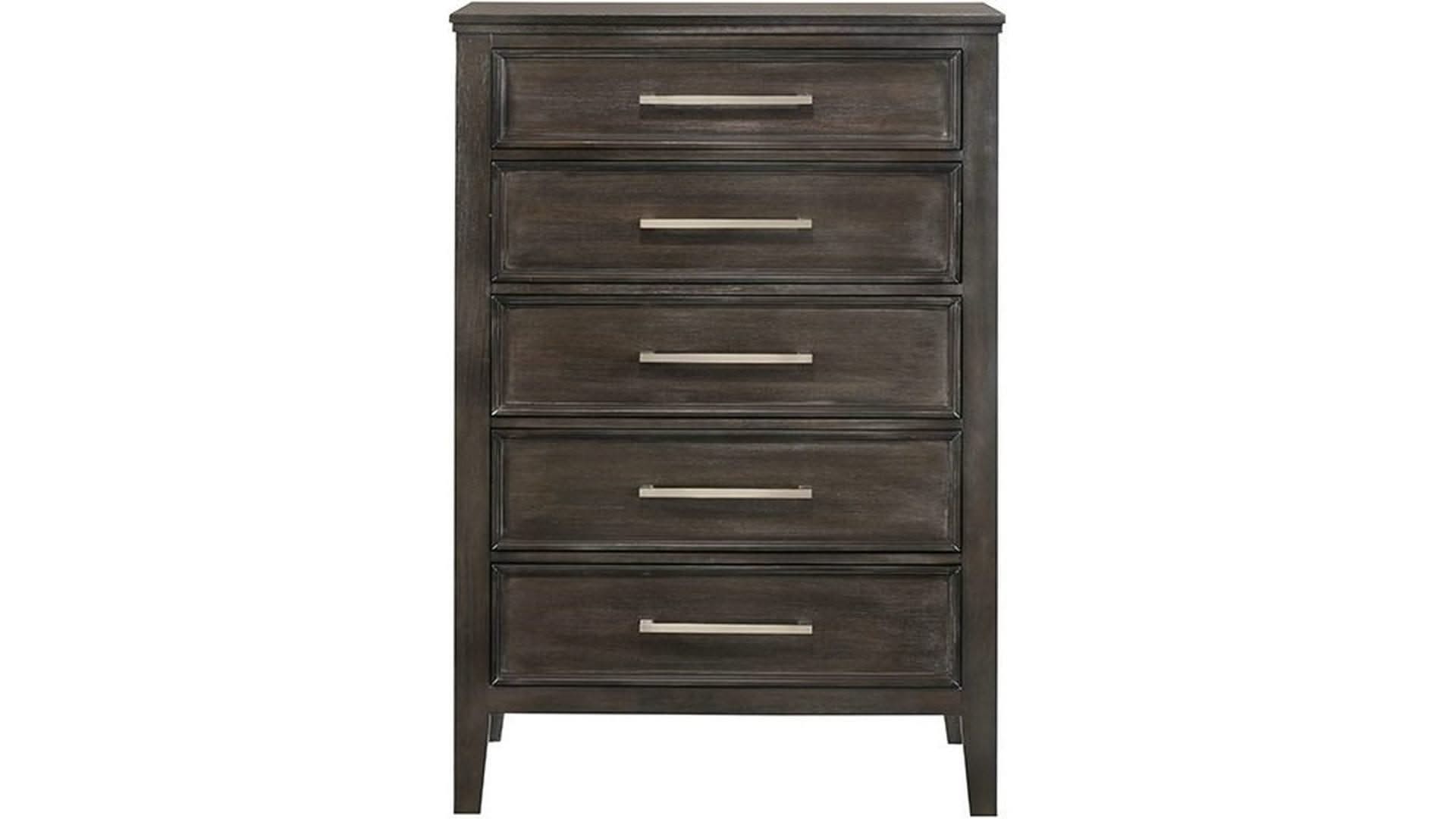 tall dark brown dresser Ema Tall Dresser Chest, 5 Drawers With Chrome Handles, Dark Walnut Brown