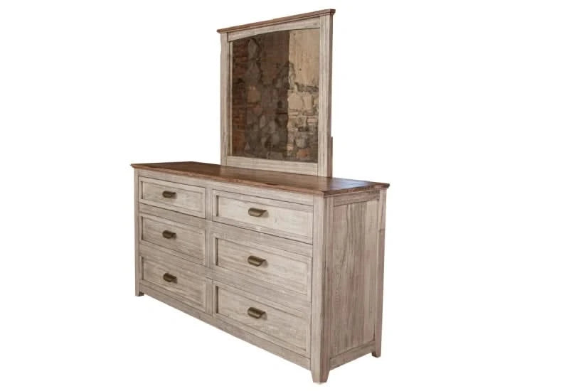 Mykos Cream Rustic Wood Modern 6-Drawer Dresser