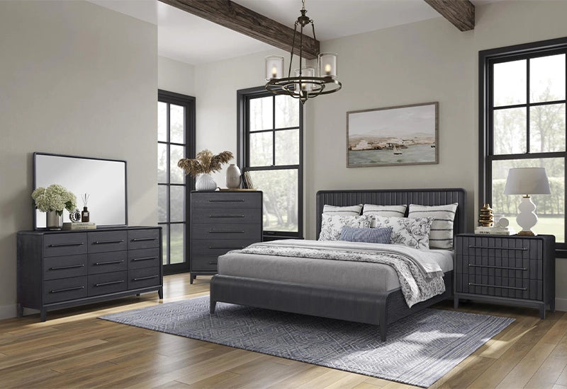 black bedroom dresser set Banyan Waterfall Black 5PC Bedroom Set with Panel Bed and Dresser - | Free  Shipping