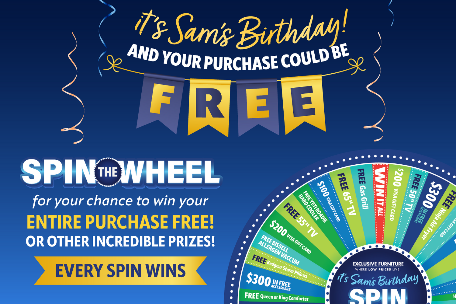 Sam's 49th Birthday Sale FAQ: Spin to Win, Free Delivery & Furniture Savings