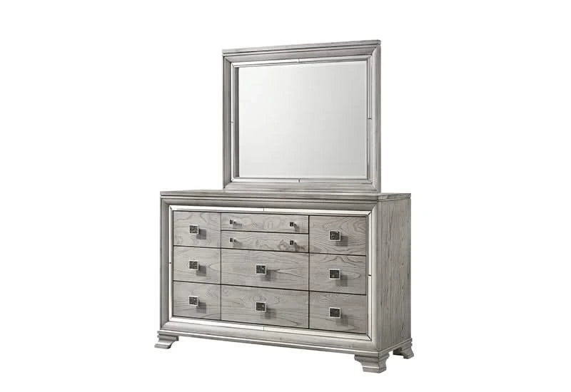 Sky Tower Silver 5pc Bedroom Set with Upholstered LED Headboard