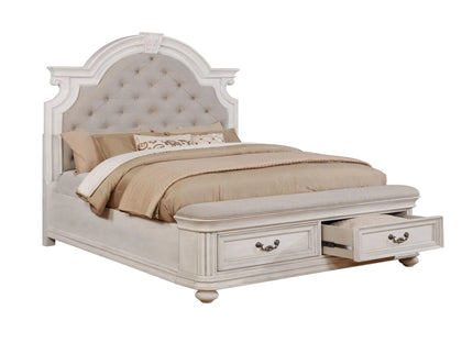 Magnolia White King Storage Bed with Rustic Traditional Design