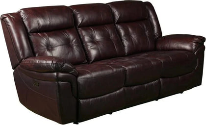 Genesis Coffee Brown Leather Power Reclining Sofa with Button Tufting