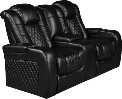 Pinnacle Black Leather Power Reclining Console Loveseat with Adjustable Headrests