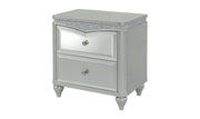 Glendale Silver Nightstand with Crushed Crystal Accents and USB Outlet