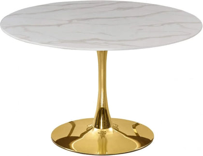 Tulip Gold 48-Inch Round Dining Table with Marble Veneer Top
