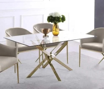 Xavier Gold Contemporary Rectangular Glass Dining Table