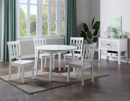 Naples Antique White 5-Piece Round Drop-Leaf Dining Set with Ribbon Back Chairs