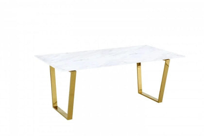 Cameron White and Gold Contemporary Rectangular Dining Table