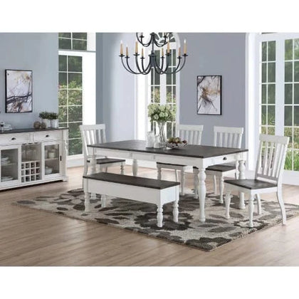 Joanna Two Tone Farmhouse 6-Piece Rectangular Dining Set with 4 Chairs and Storage Bench