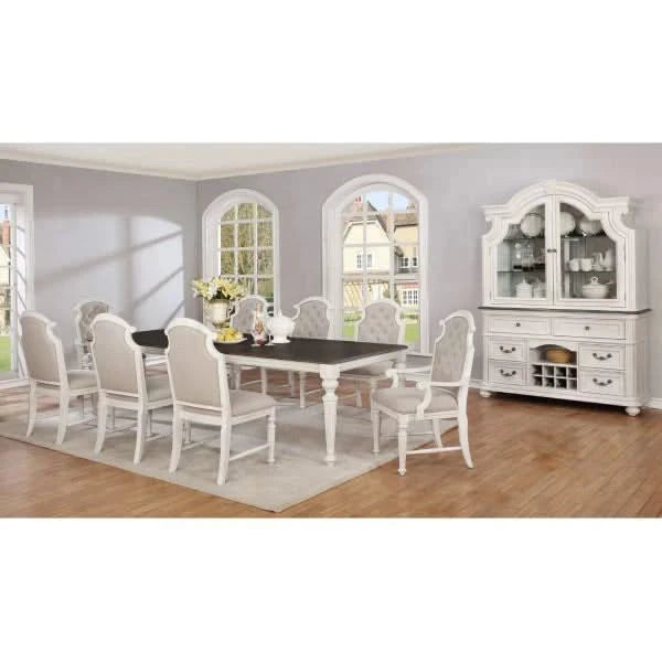 Magnolia White 7 Piece Rectangular Dining Set with Extendable Dining Table and Upholstered Chairs