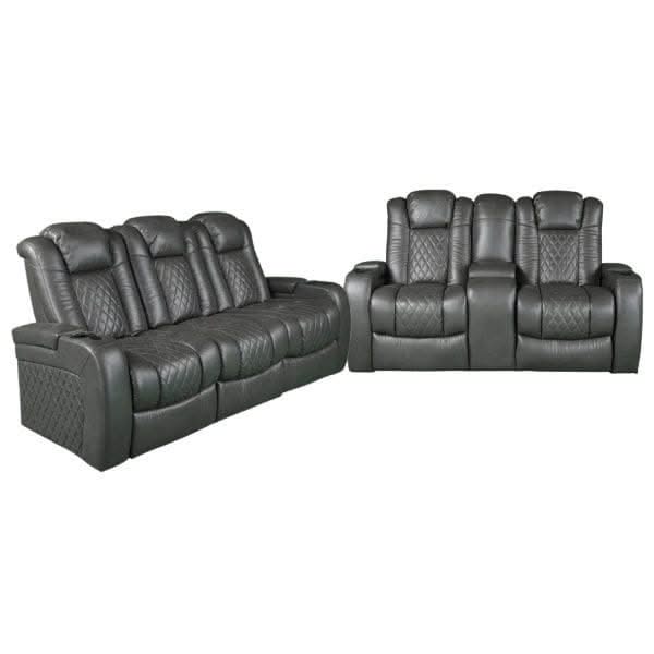Pinnacle Seal Gray Dual Power Reclining Living Room Set Includes Sofa and Loveseat with Dropdown Table & led lights