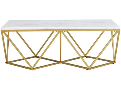 Riko White Marble and Gold Rectangular Coffee Table