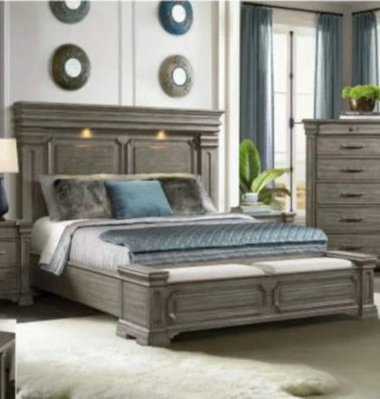 Kings Court Natural Grey King Bed with LED Headboard and Modern Design