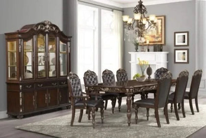 Leonel Brown 7PC Rectangular Dining Set with Carved Traditional Design