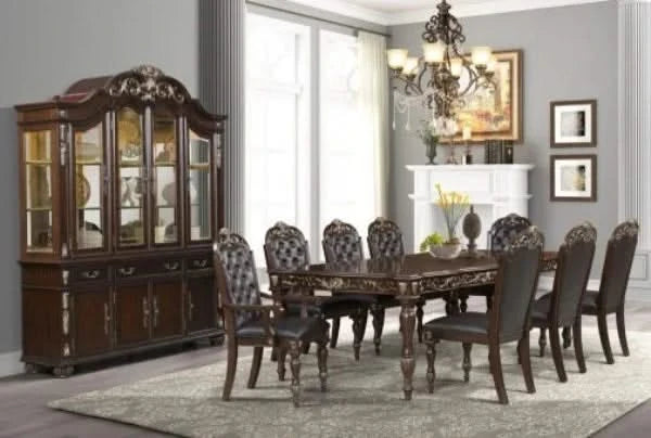 Leonel Brown 7PC Dining Set with Carved Traditional Design