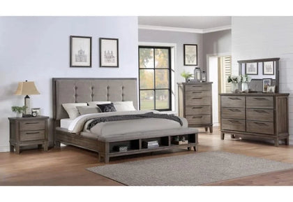 Cagney Gray Modern Rustic 5-Piece Bedroom Set with Storage Footboard and Upholstered Headboard (Queen/King)