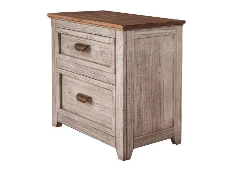 Mykos Cream Rustic Wood Modern 2-Drawer Nightstand