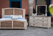 Mykos Brown Rustic Wood Modern 5 PC Bedroom Set with Queen / King Bed (Headboard, Footboard, and Rails), Dresser and Mirror
