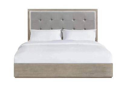 Arcadia Grey King Panel Bed with Tufted Upholstered Headboard