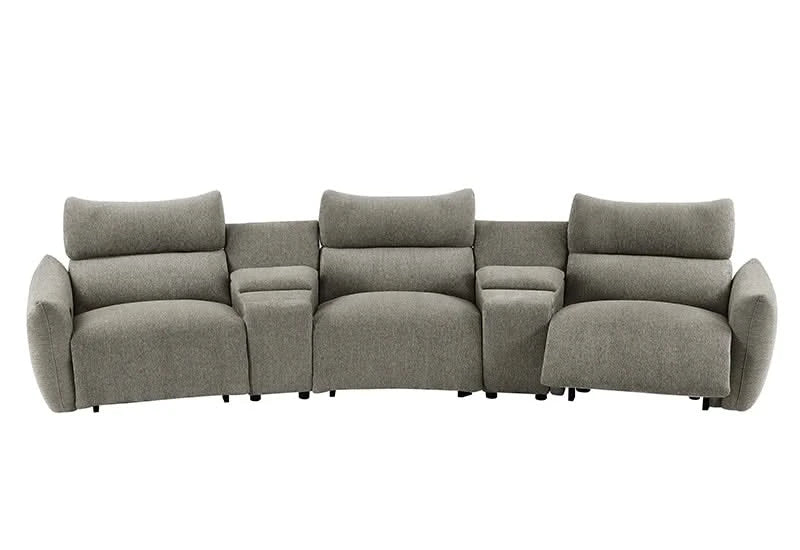Capri Pewter Gray Contemporary Power Reclining 5 PC Sectional with Storage Console, Bluetooth Control Panel and Hi-Def Speakers