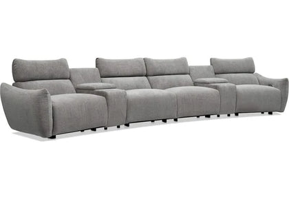 Capri Pewter Contemporary Power Reclining 6 PC Modular Theater Sectional with Storage Console, Bluetooth Control Panel and Hi-Def Speakers