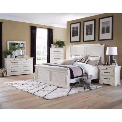 Home White Modern Farmhouse Bedroom Set with Bed, Dresser and Mirror