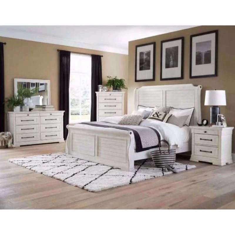 Home Antique White Nightstand with Cottage Style Design