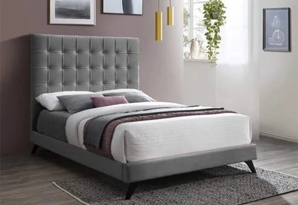Elly Grey Velvet King Upholstered Bed