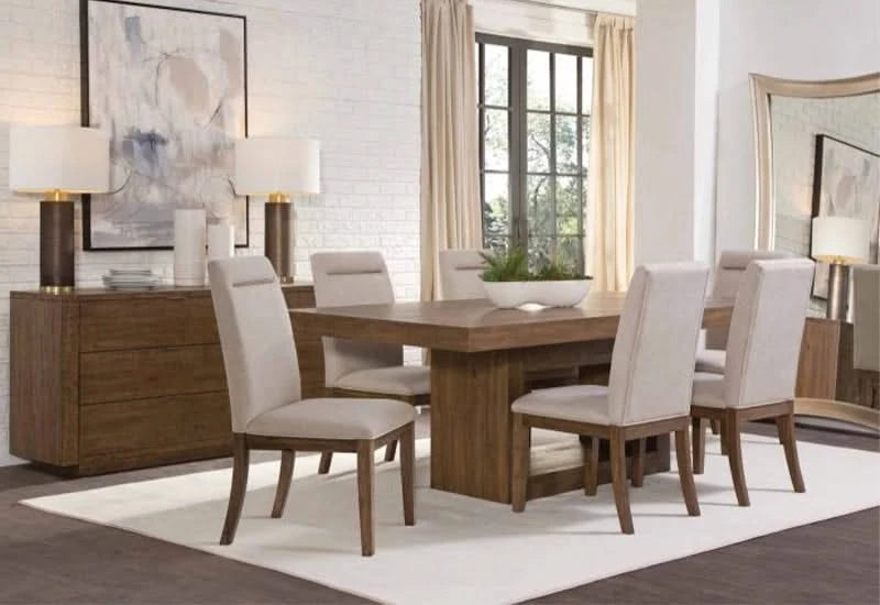 Garland Wooden Modern Rustic 7PC Dining Set with 70" - 88" Extendable Table and 6 Fabric Chairs