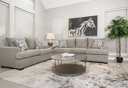 Carson Mist Gray Contemporary Living Room Set Includes Sofa and Loveseat with Accent Pillows