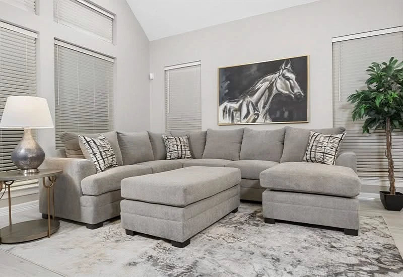 Carson Mist Gray Modern 3 PC Sectional with Chaise and Accent Pillows