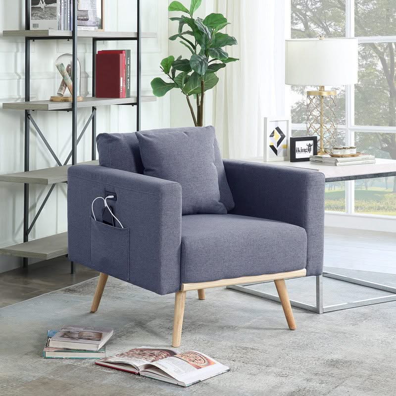 Easton - Fabric Chair With USB Charging Ports Pockets And Pillows