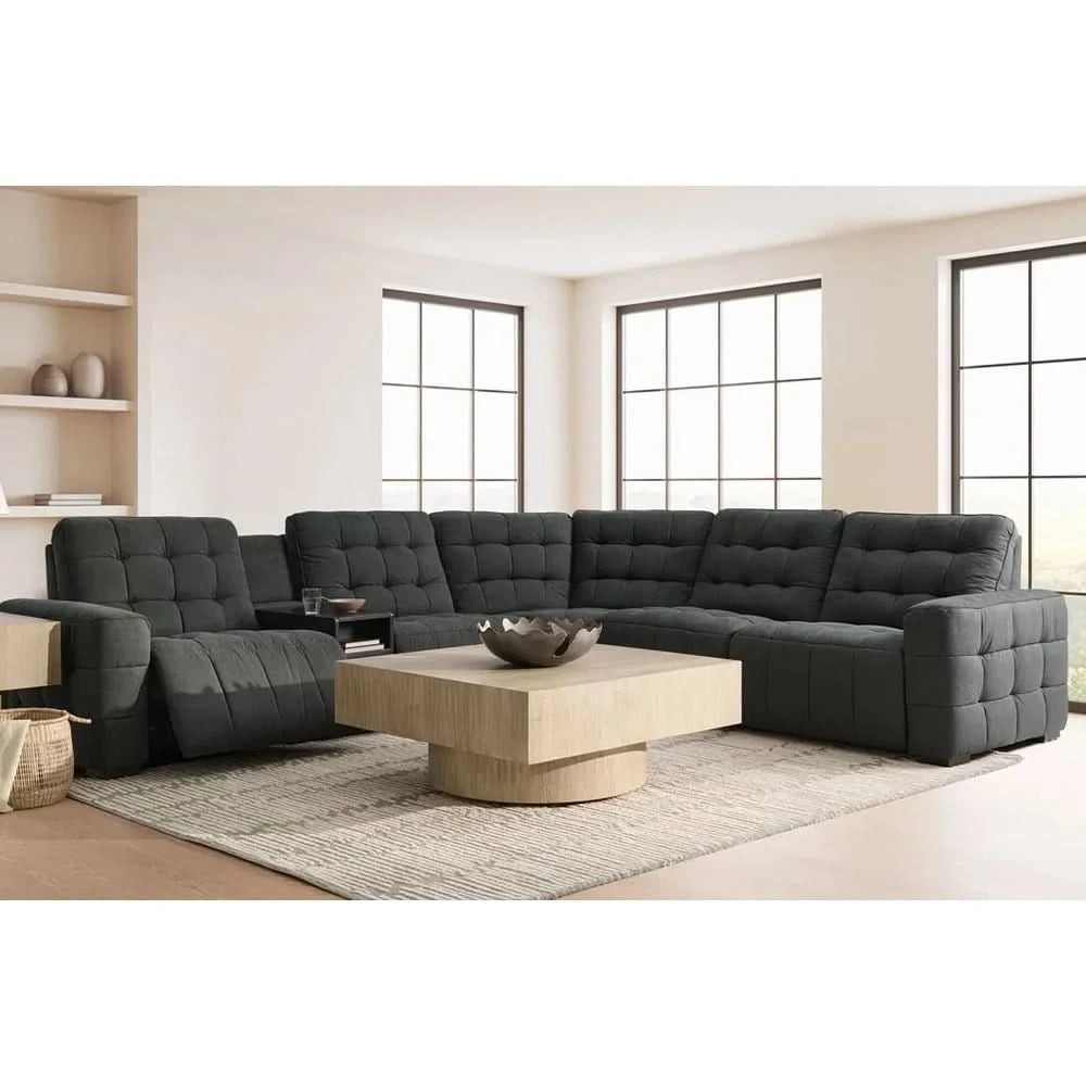 Peyton Pepper Charcoal 6-Piece Power Reclining Sectional with Storage Console & USB Charging