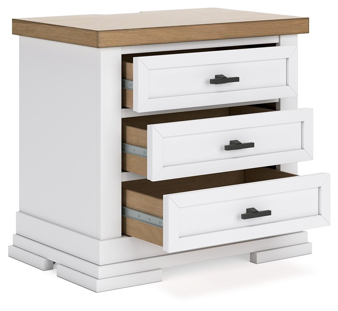 Ashbryn - Three Drawer Night Stand - White / Natural