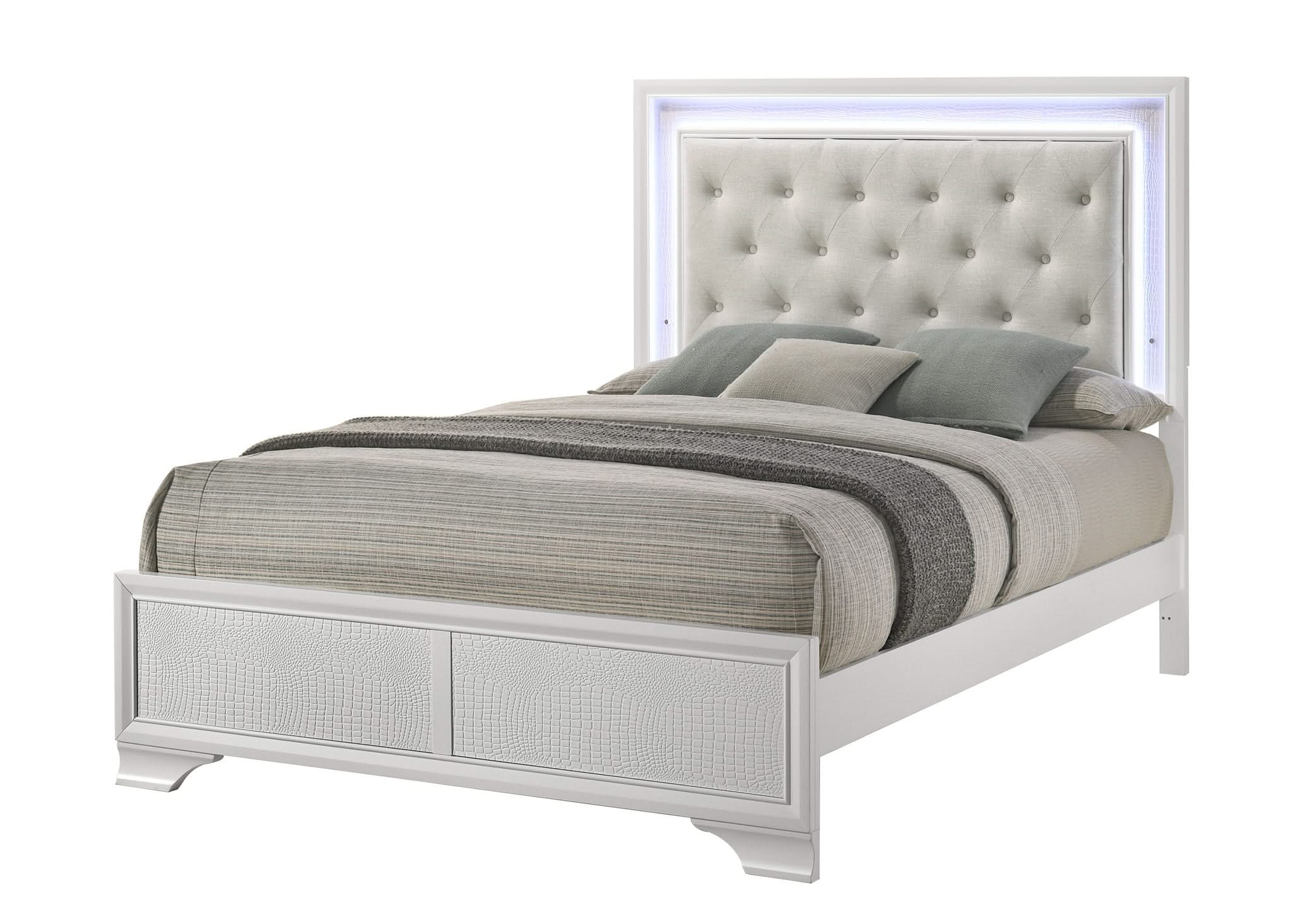 Lyssa - Queen Bed With LED - Oat / Frost