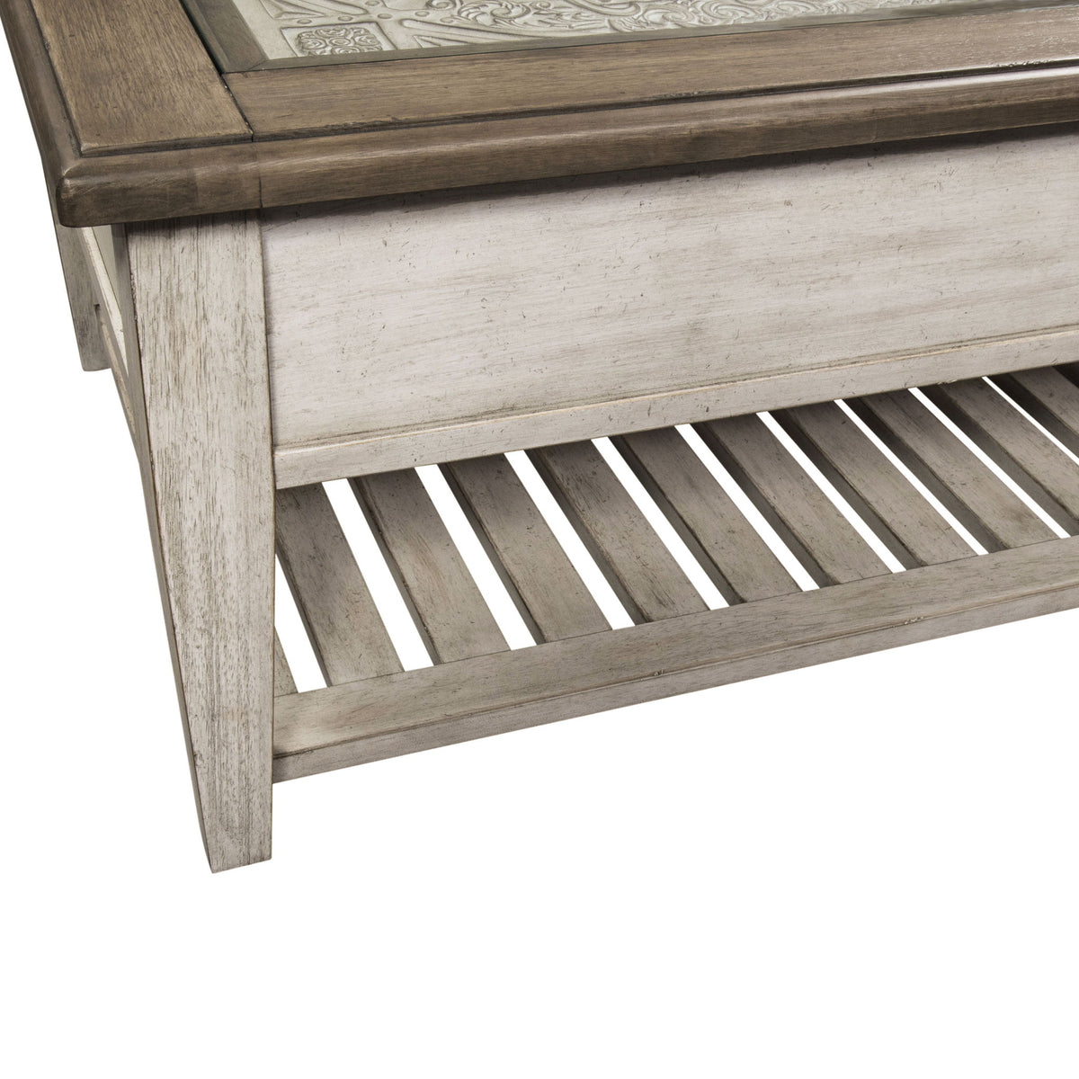 Heartland - Rect Ceiling Tile Cocktail Table - Antique White / Tobacco Tops