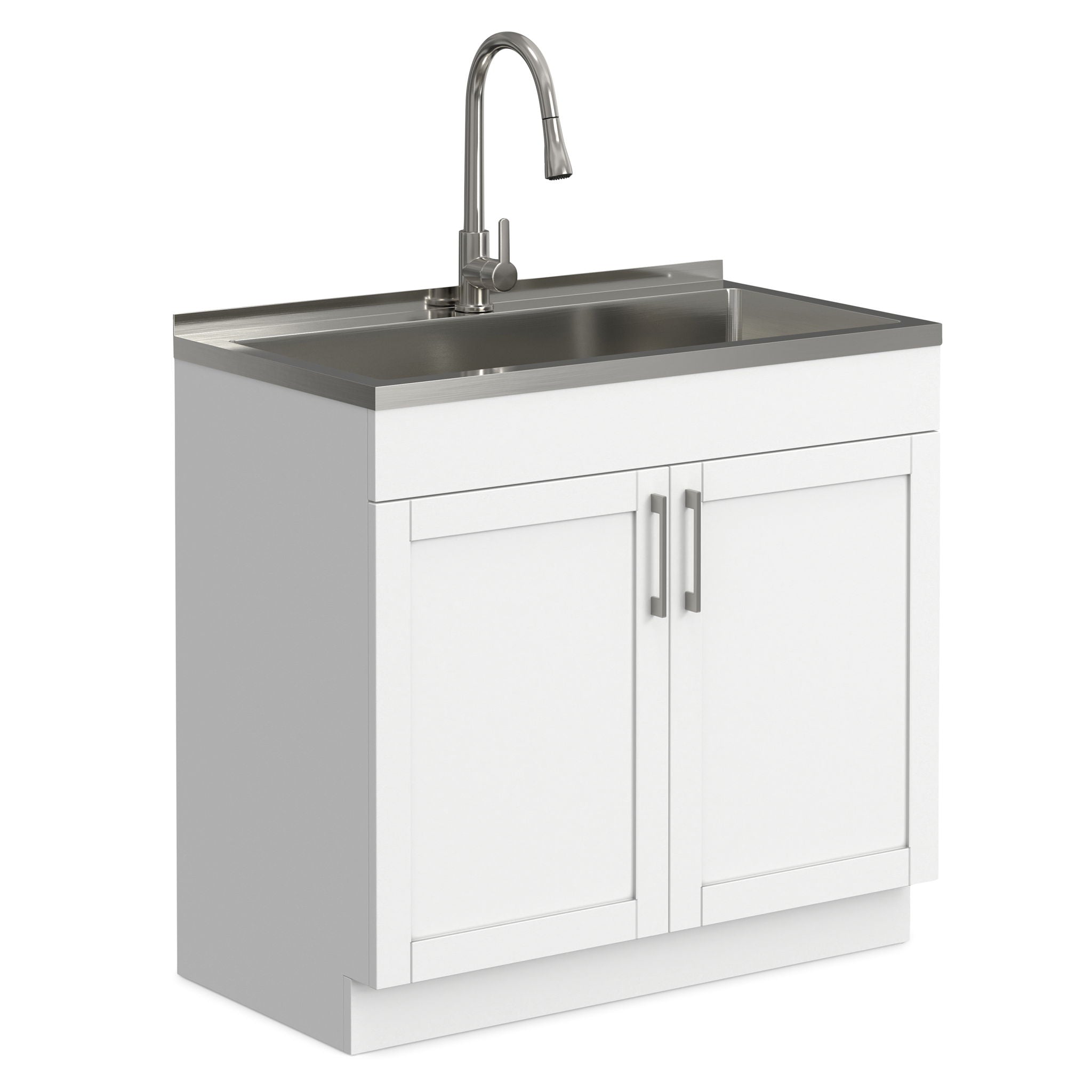 Modern Shaker All-In-One Laundry Utility Sink And Cabinet With Pull-Out Faucet