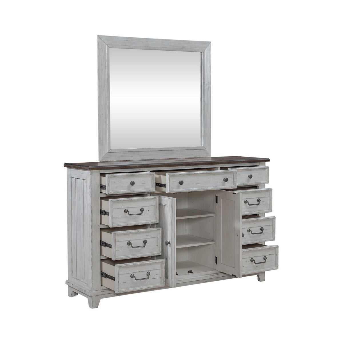 River Place - Dresser & Mirror - Riverstone White & Tobacco