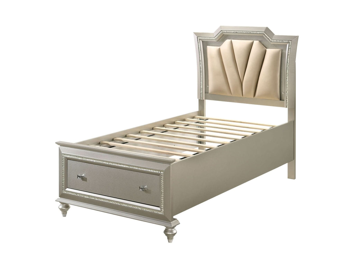 Kaitlyn - Full Bed With LED & Storage - Champagne