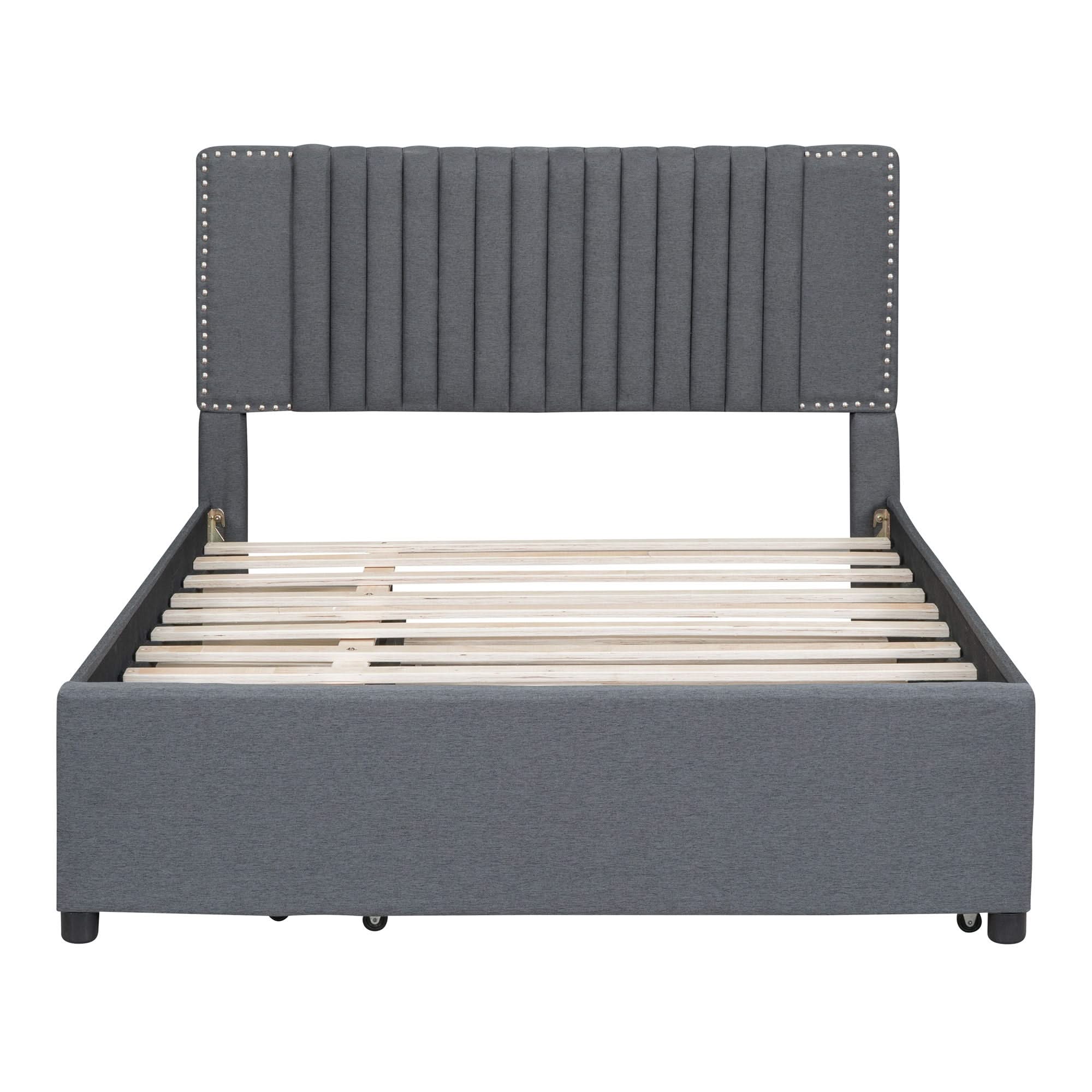 Upholstered Platform Bed With Drawers, Classic Headboard Design