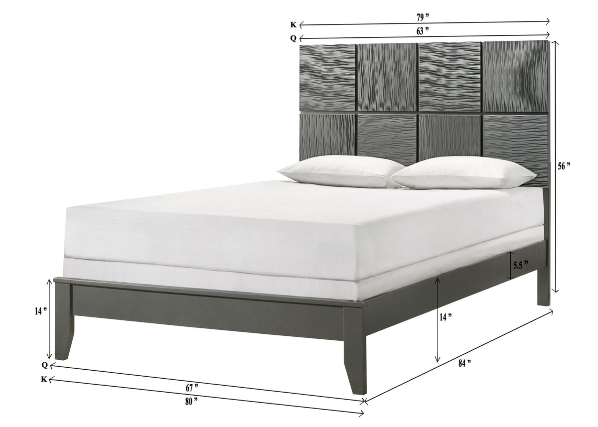 Denker - King 4 Piece Bedroom Set - Gun Metal