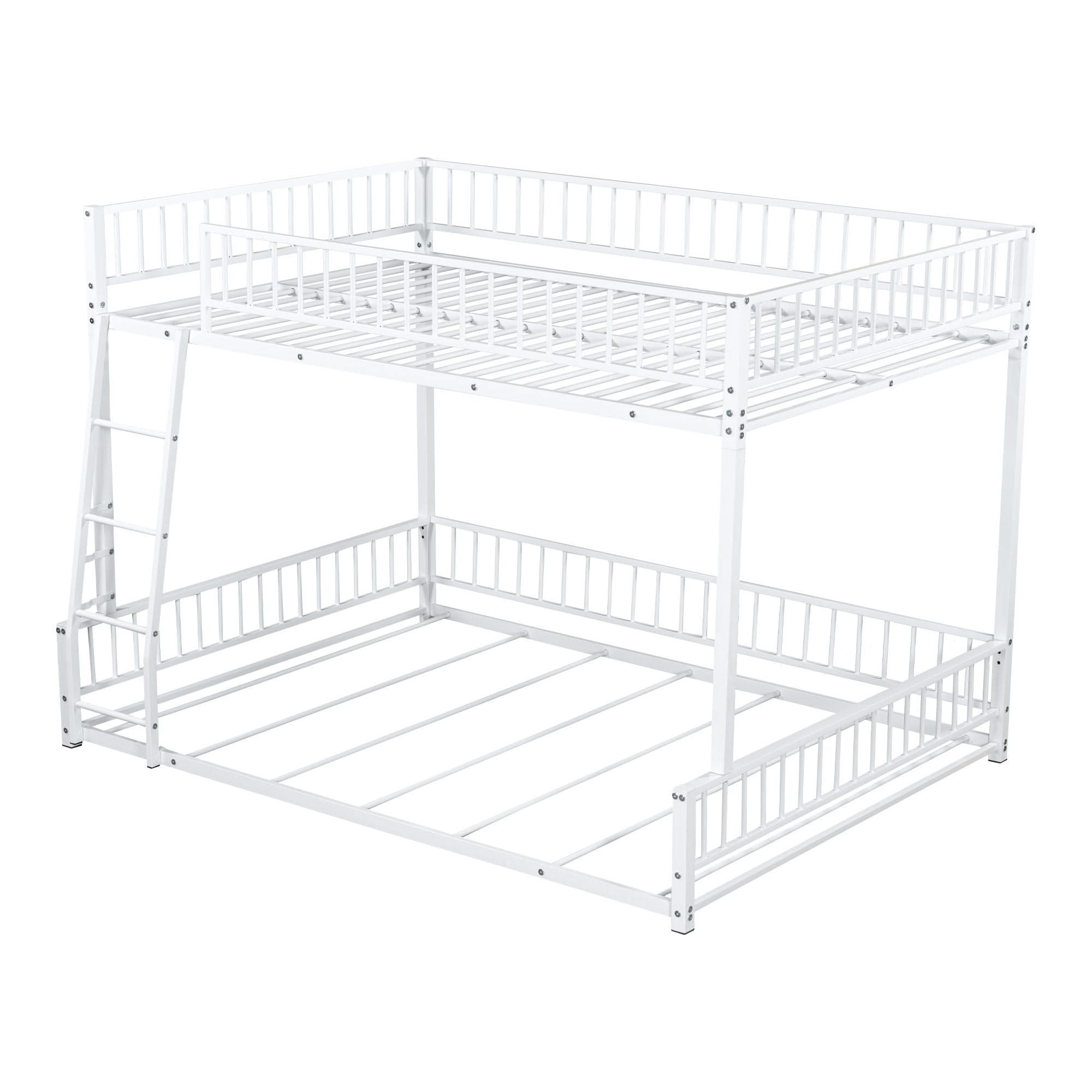 Bunk Bed Frame With Ladder And Safety Guardrails