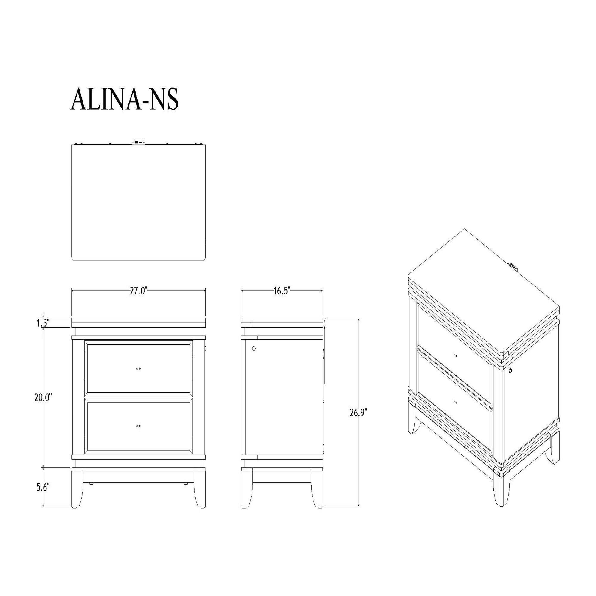 Adalid - Nightstand With Glittered Drawer Front And LED Lighting - White