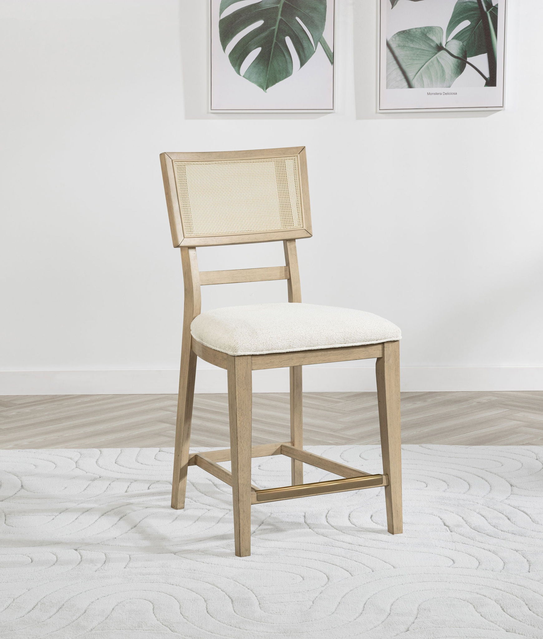 Kailani Rattan Cane Counter Side Chair Beige Oak (Set of 2)