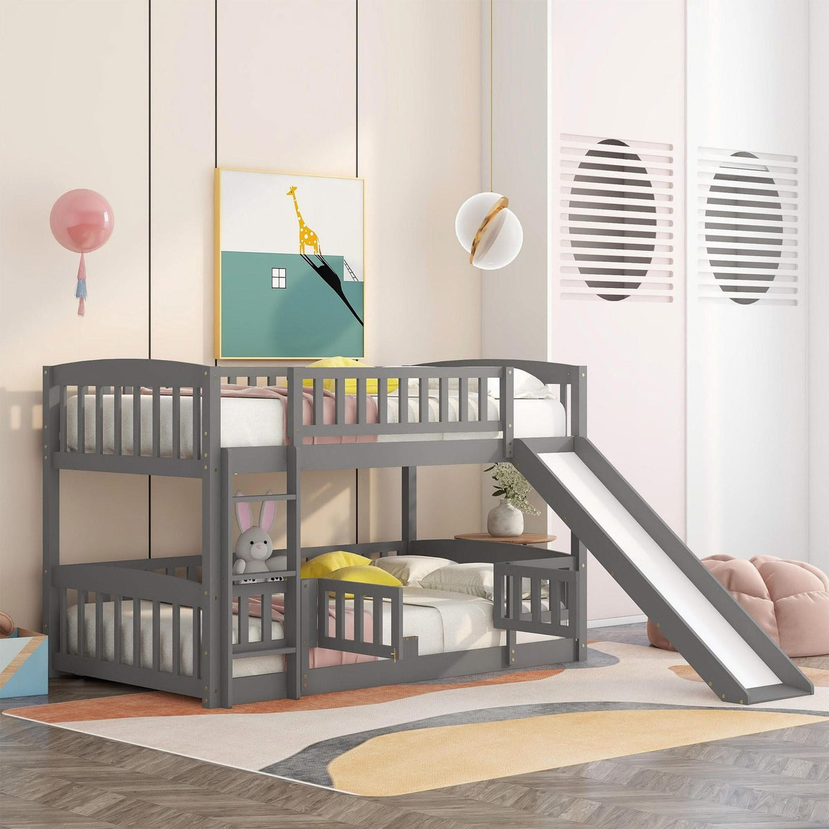 Ladderless Bunk Low Bunk Bed With Slide, Fence And Ladder - | Free Shipping | Exclusive ...