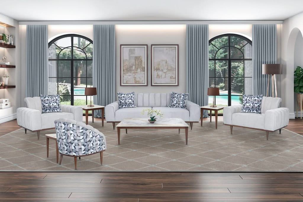 Balboa - Chenille Sofa - Shell Gray / Warm Walnut