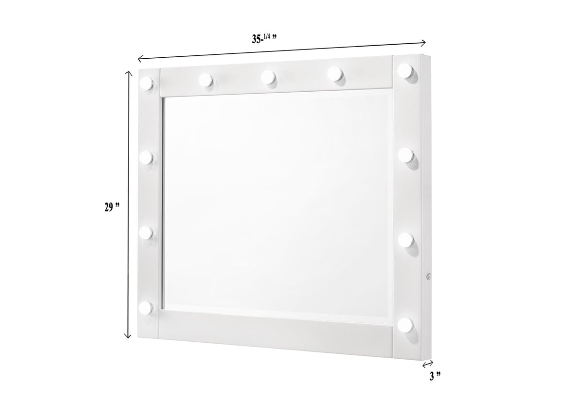 Morgan - Vanity Desk With Glass Top, LED Luxo Mirror & Stool - White