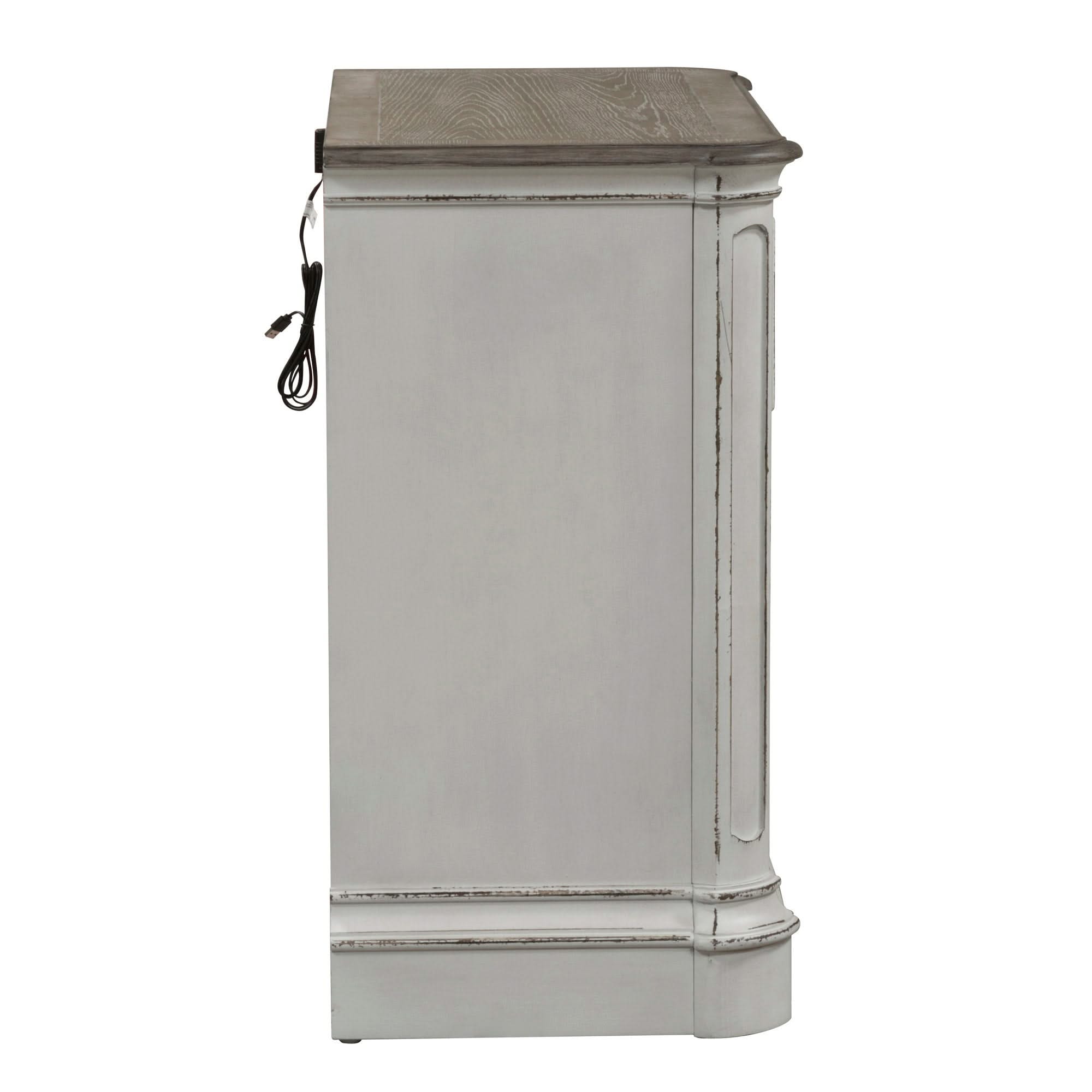 Magnolia Manor - 3 Drawer Bedside Chest With Charging Station - Antique White