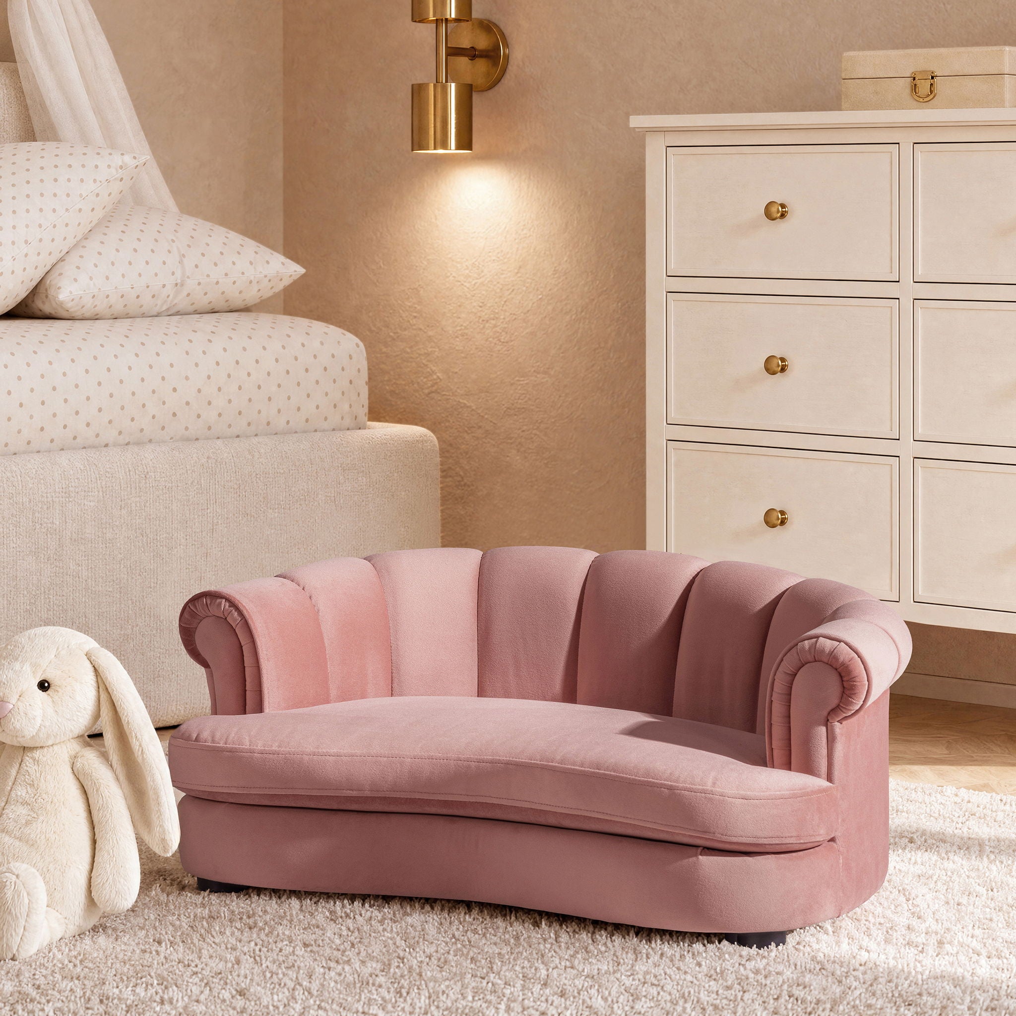 Halle - Rolled Arm Dog Bed - Pink
